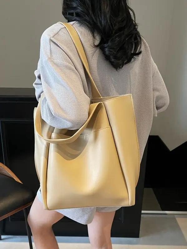 2025 Black Leather Tote Bag for Women Spring New
