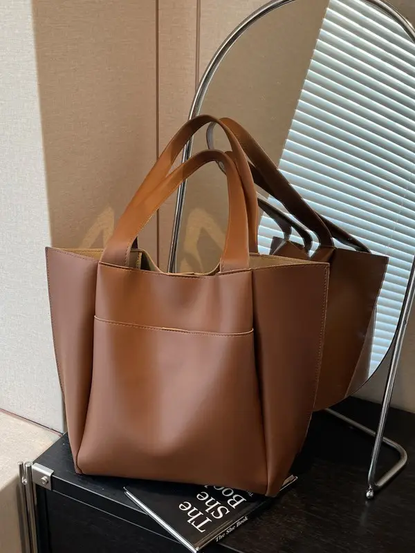 2025 Black Leather Tote Bag for Women Spring New