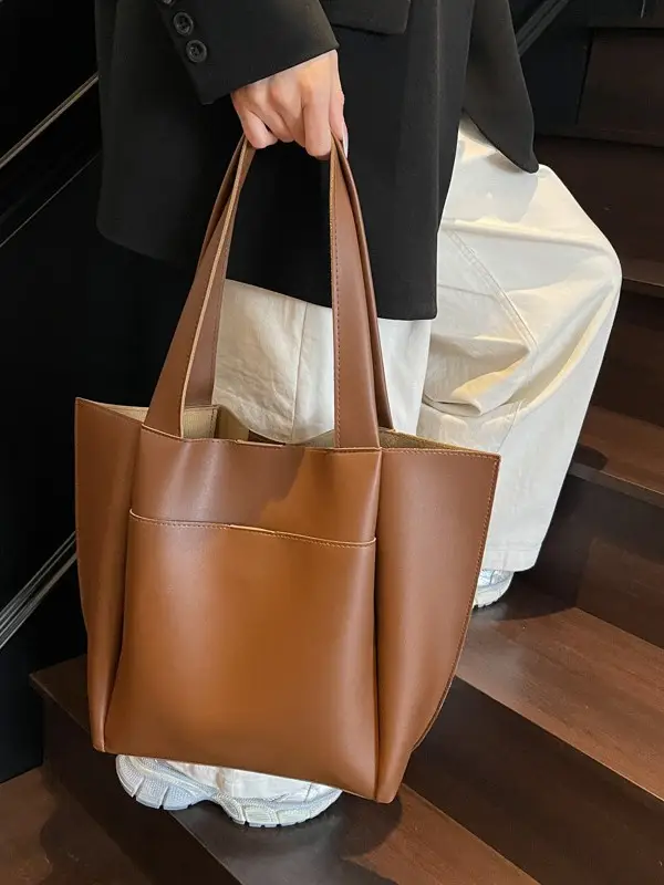 2025 Black Leather Tote Bag for Women Spring New