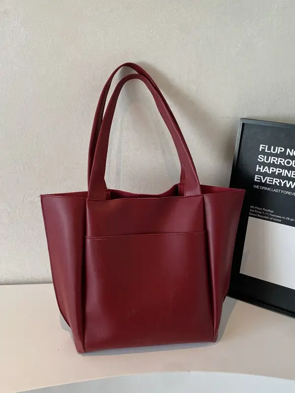 2025 Black Leather Tote Bag for Women Spring New