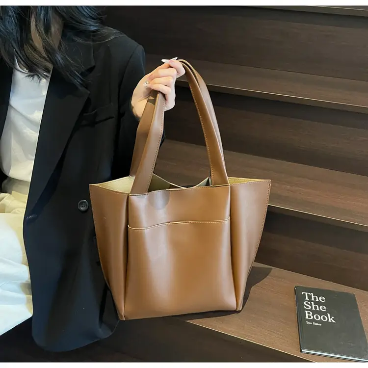 Women's Large Capacity Leather Tote Bag Brown 2026 — feature 34