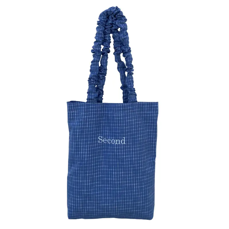 Blue Plaid Canvas Shoulder Bag for Women - Image 8