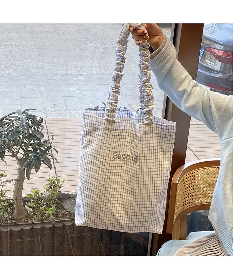 Blue Plaid Canvas Shoulder Bag for Women — feature 10