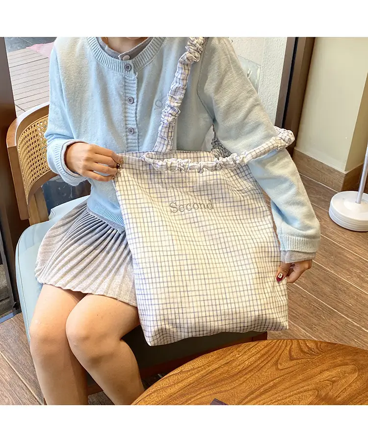 Blue Plaid Canvas Shoulder Bag for Women — feature 11