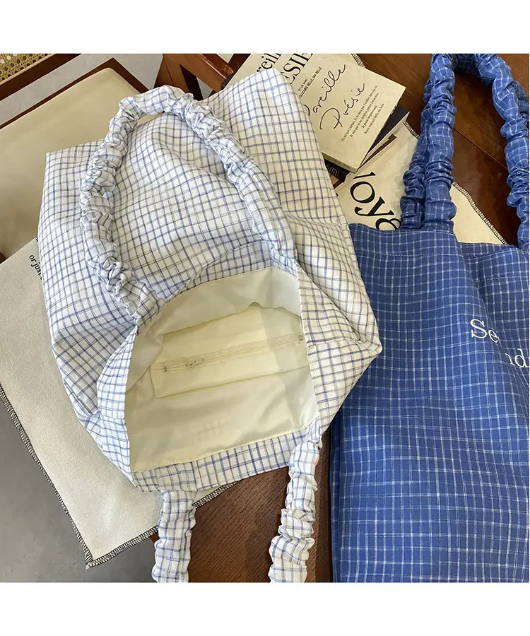 Blue Plaid Canvas Shoulder Bag for Women — feature 15