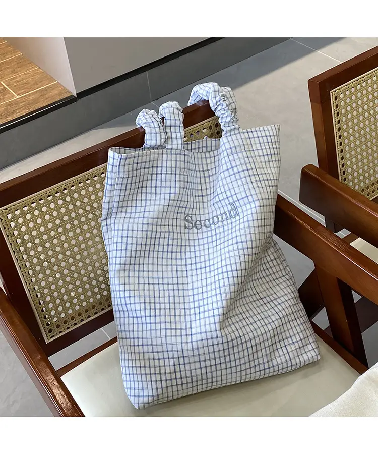 Blue Plaid Canvas Shoulder Bag for Women — feature 16