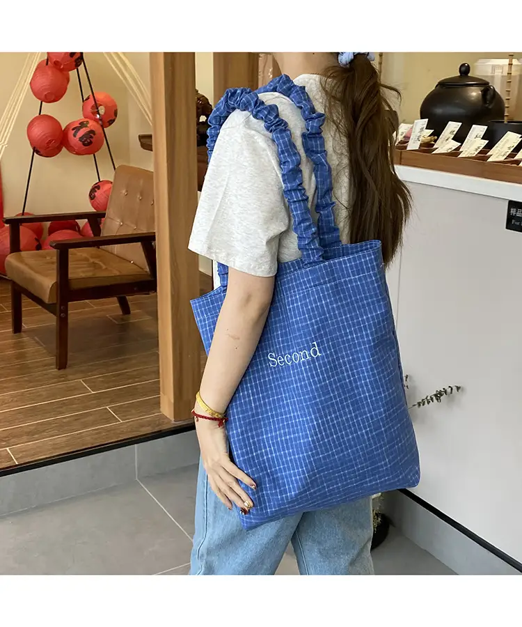 Blue Plaid Canvas Shoulder Bag for Women — feature 18