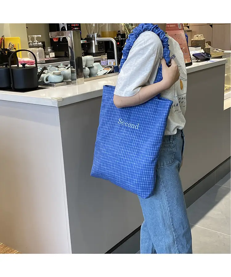 Blue Plaid Canvas Shoulder Bag for Women — feature 21