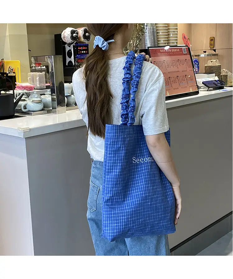Blue Plaid Canvas Shoulder Bag for Women — feature 22