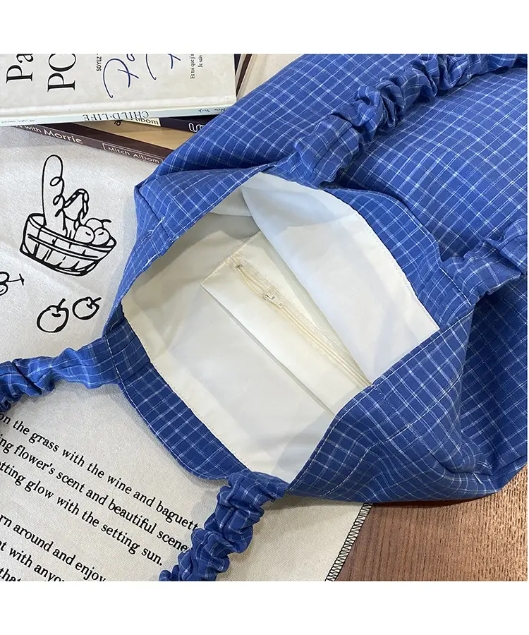 Blue Plaid Canvas Shoulder Bag for Women — feature 23