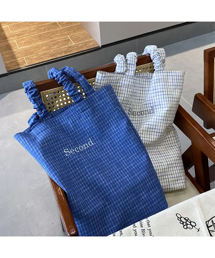 Blue Plaid Canvas Shoulder Bag for Women — feature 24