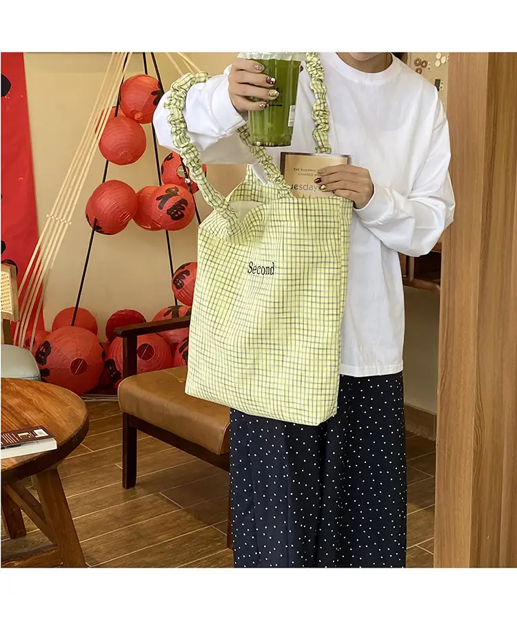 Blue Plaid Canvas Shoulder Bag for Women — feature 27
