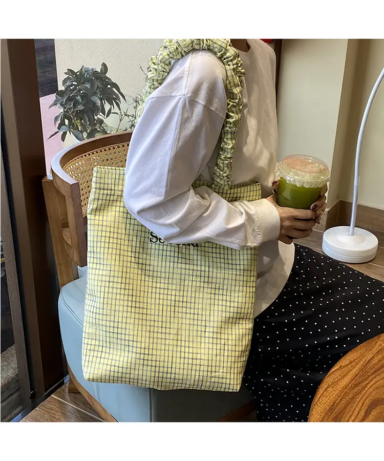 Blue Plaid Canvas Shoulder Bag for Women — feature 29