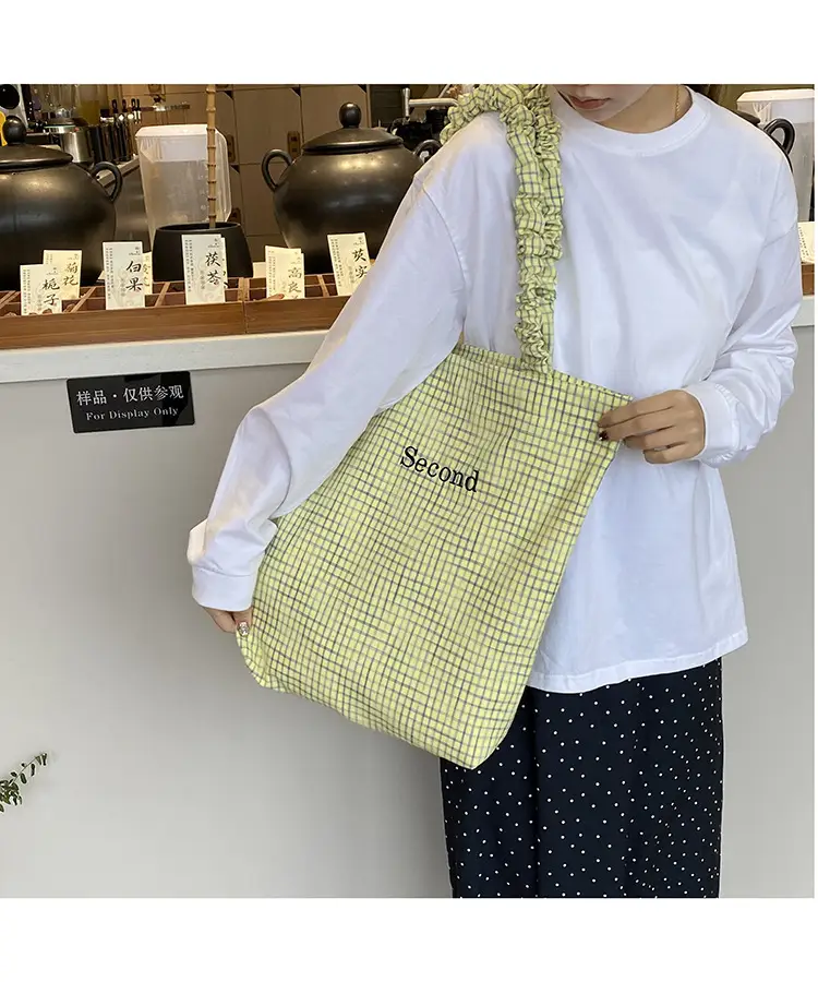Blue Plaid Canvas Shoulder Bag for Women — feature 31