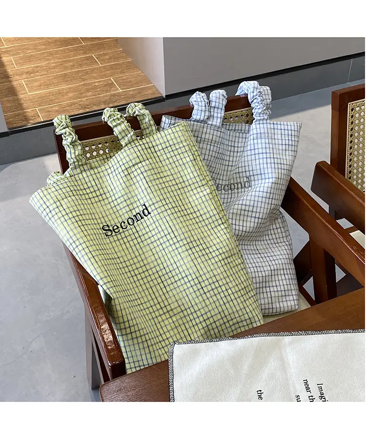 Blue Plaid Canvas Shoulder Bag for Women — feature 34