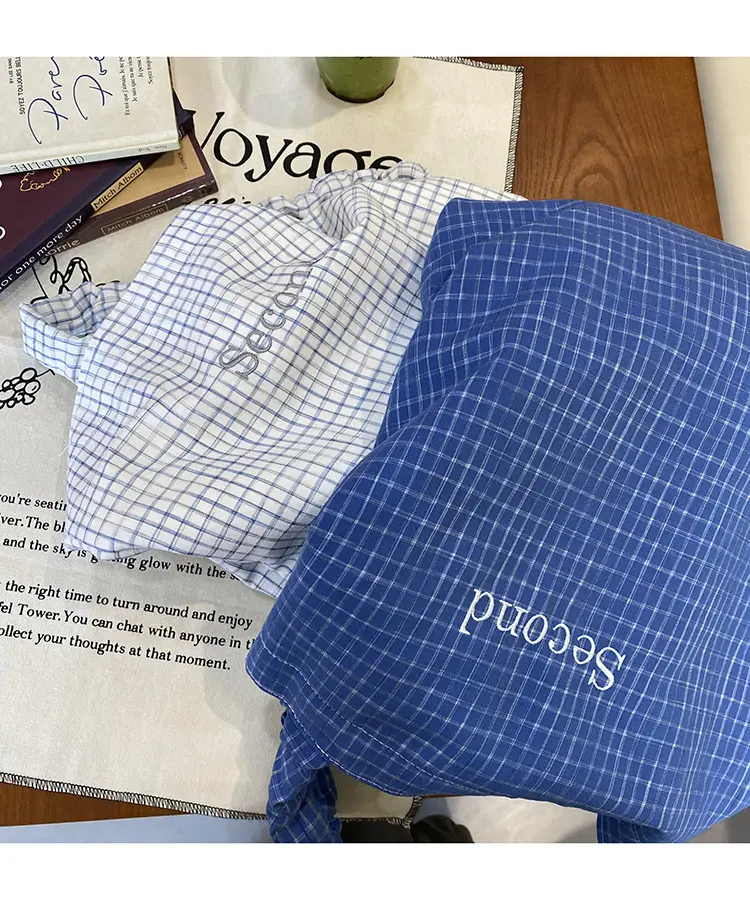 Blue Plaid Canvas Shoulder Bag for Women — feature 7