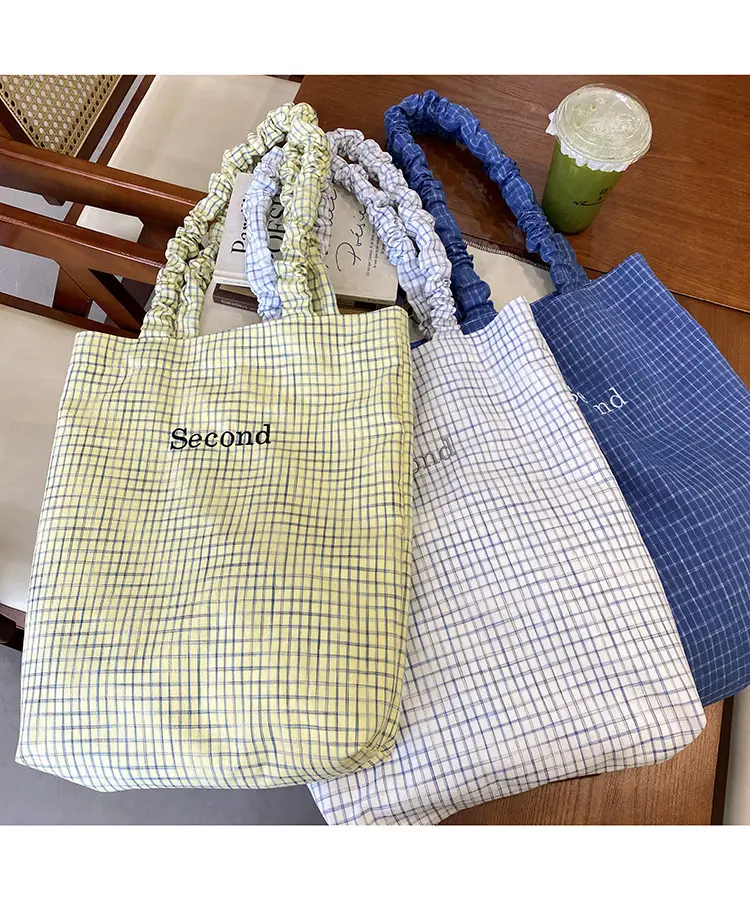 Blue Plaid Canvas Shoulder Bag for Women — feature 8