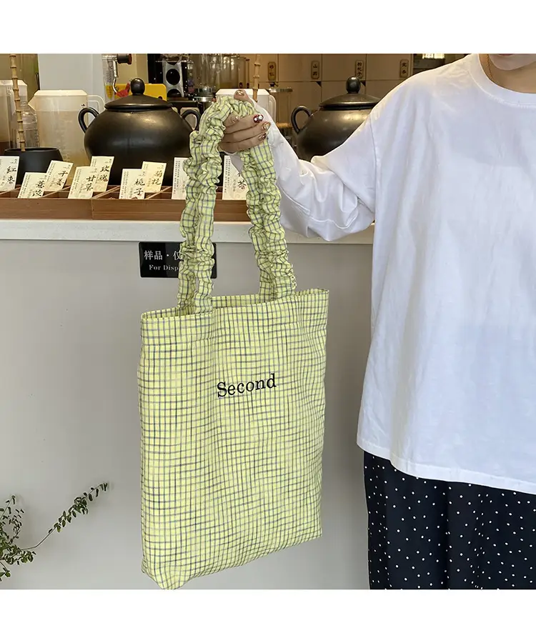 Blue Plaid Canvas Shoulder Bag for Women - Image 3
