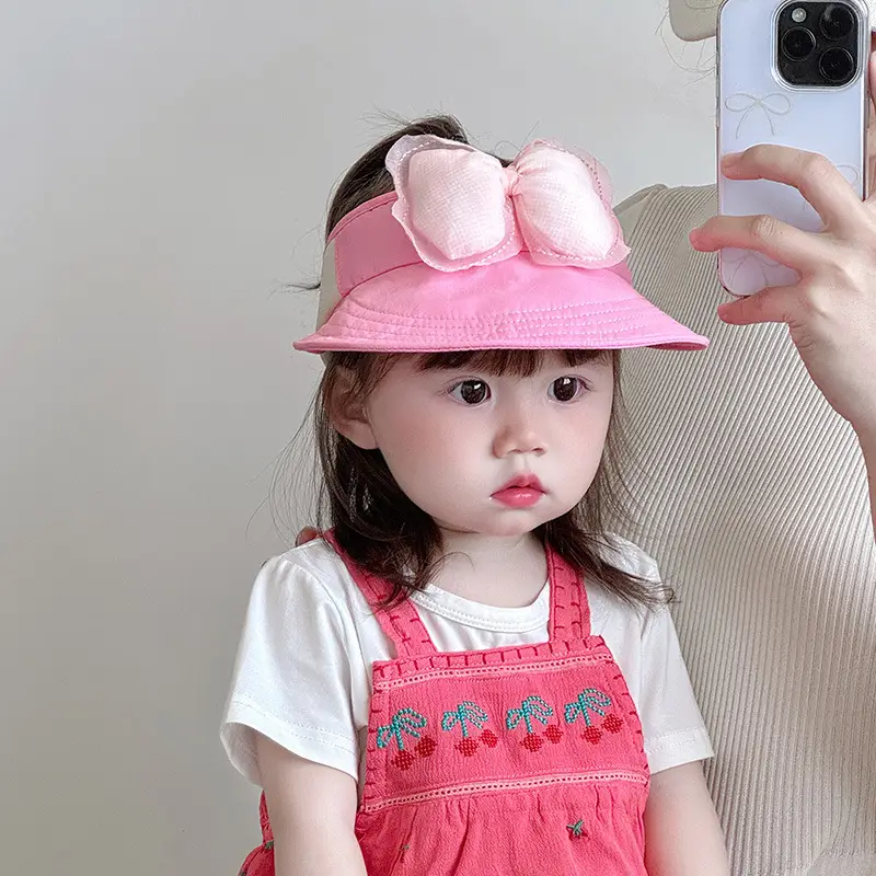 Children's Maroon Bow Sun Hat with Big Brim - Image 7