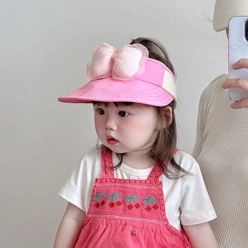 Children's Maroon Bow Sun Hat with Big Brim - Image 8