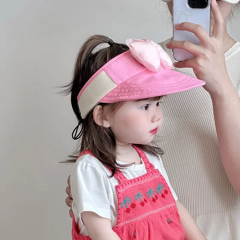 Children's Maroon Bow Sun Hat with Big Brim - Image 9