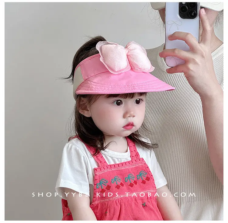 Children's Maroon Bow Sun Hat with Big Brim — feature 1