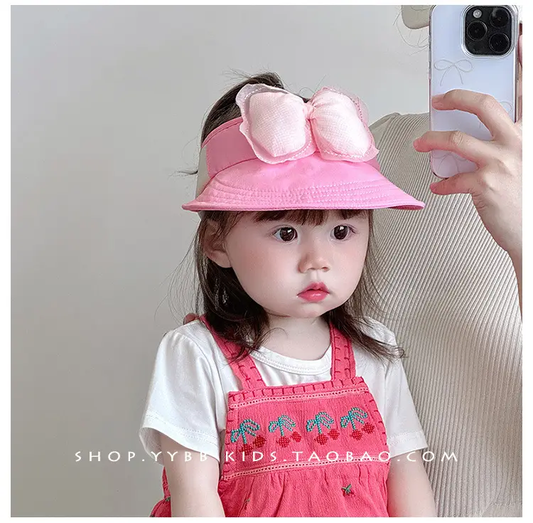 Children's Maroon Bow Sun Hat with Big Brim — feature 2