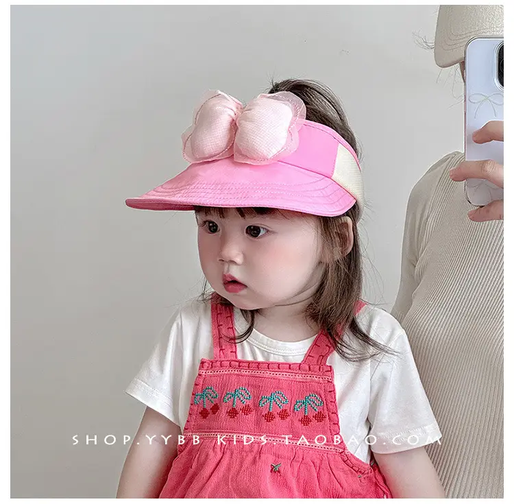 Children's Maroon Bow Sun Hat with Big Brim — feature 3