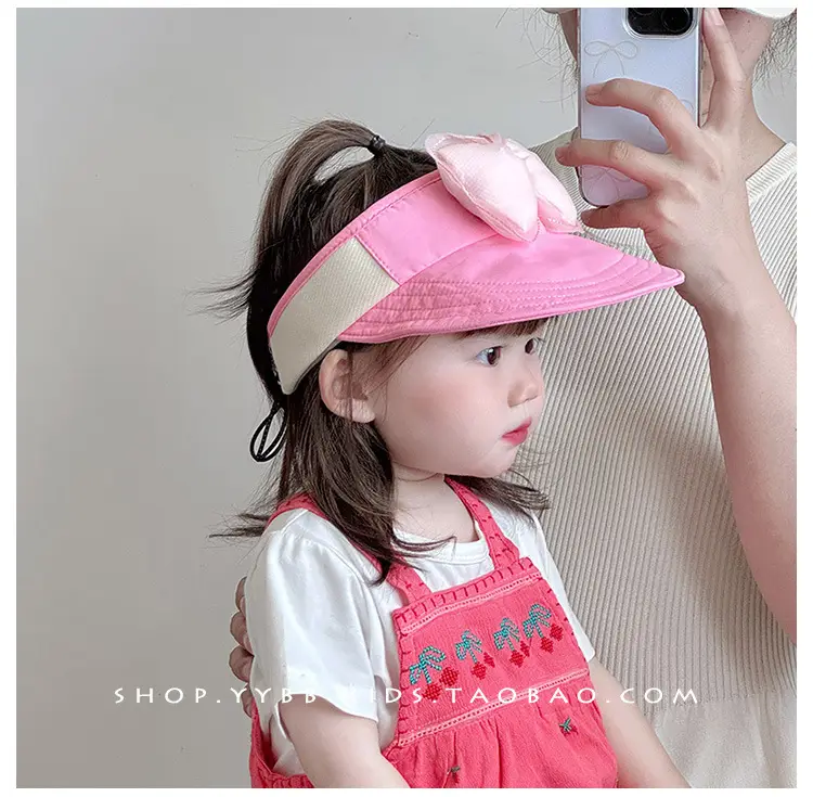 Children's Maroon Bow Sun Hat with Big Brim — feature 4