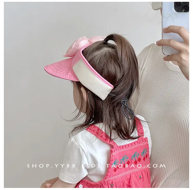 Children's Maroon Bow Sun Hat with Big Brim — feature 5