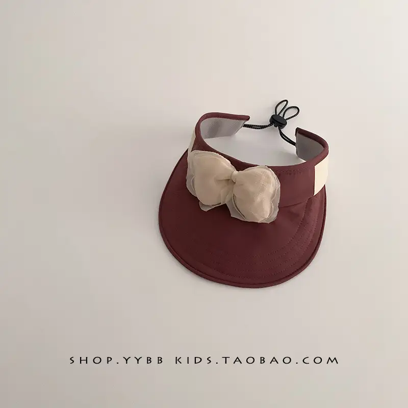 Children's Maroon Bow Sun Hat with Big Brim - Image 5
