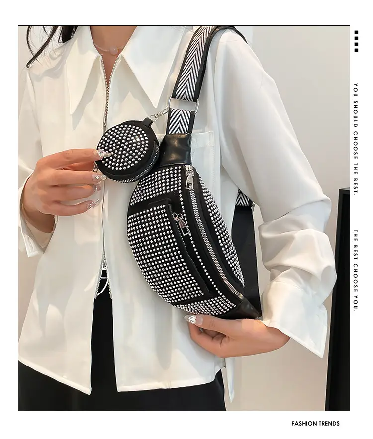 Women's Black Diamond Crossbody Bag with Wide Strap — feature 1