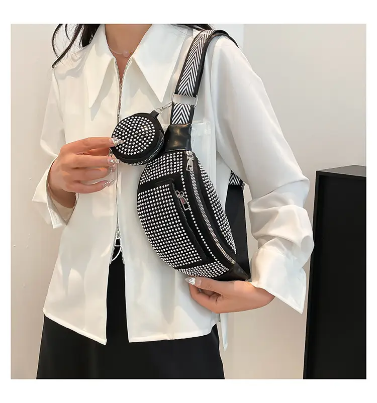 Women's Black Diamond Crossbody Bag with Wide Strap — feature 16