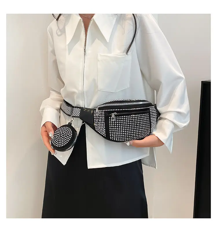 Women's Black Diamond Crossbody Bag with Wide Strap — feature 17