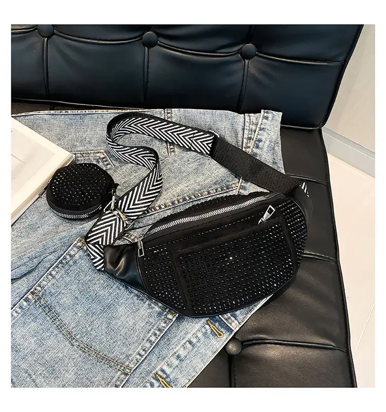 Women's Black Diamond Crossbody Bag with Wide Strap — feature 24