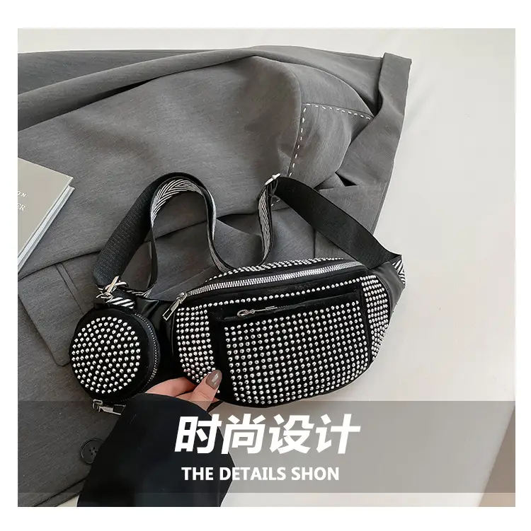 Women's Black Diamond Crossbody Bag with Wide Strap — feature 3