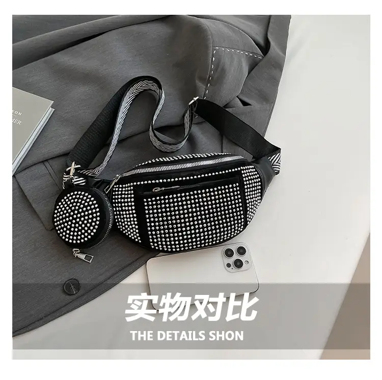 Women's Black Diamond Crossbody Bag with Wide Strap — feature 6