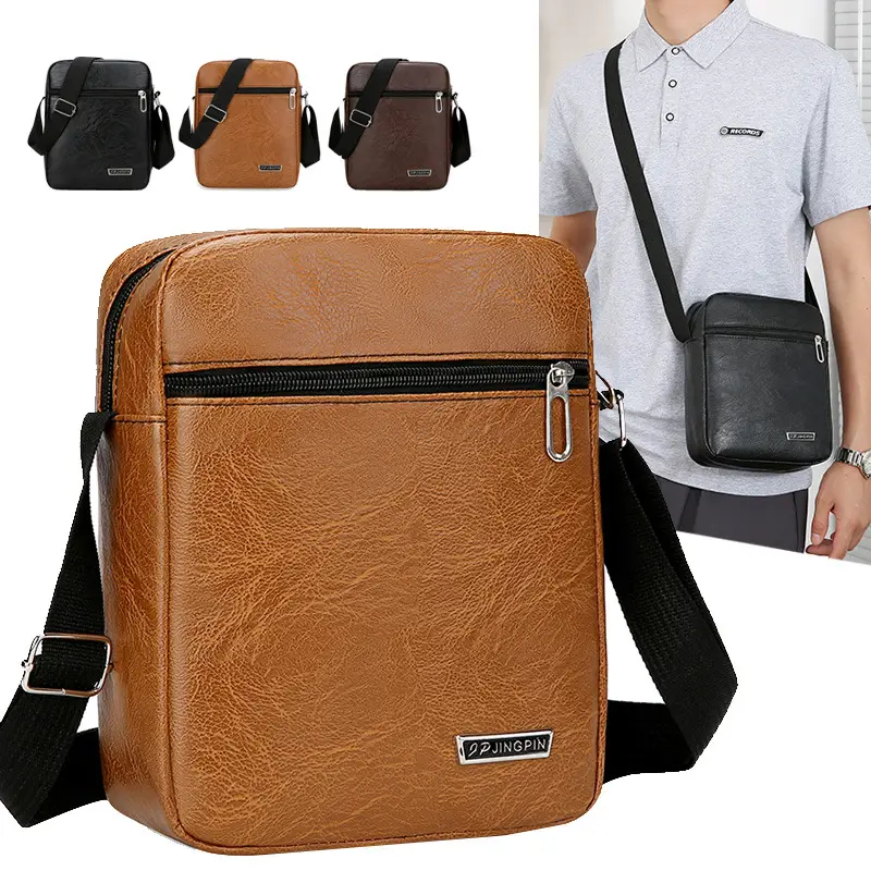 New Business Commuter Men's PU Leather Shoulder Bag Brown - Image 5