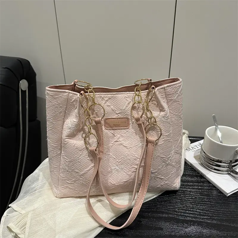 Pink Quilted Shoulder Tote Bag for Women - Image 5