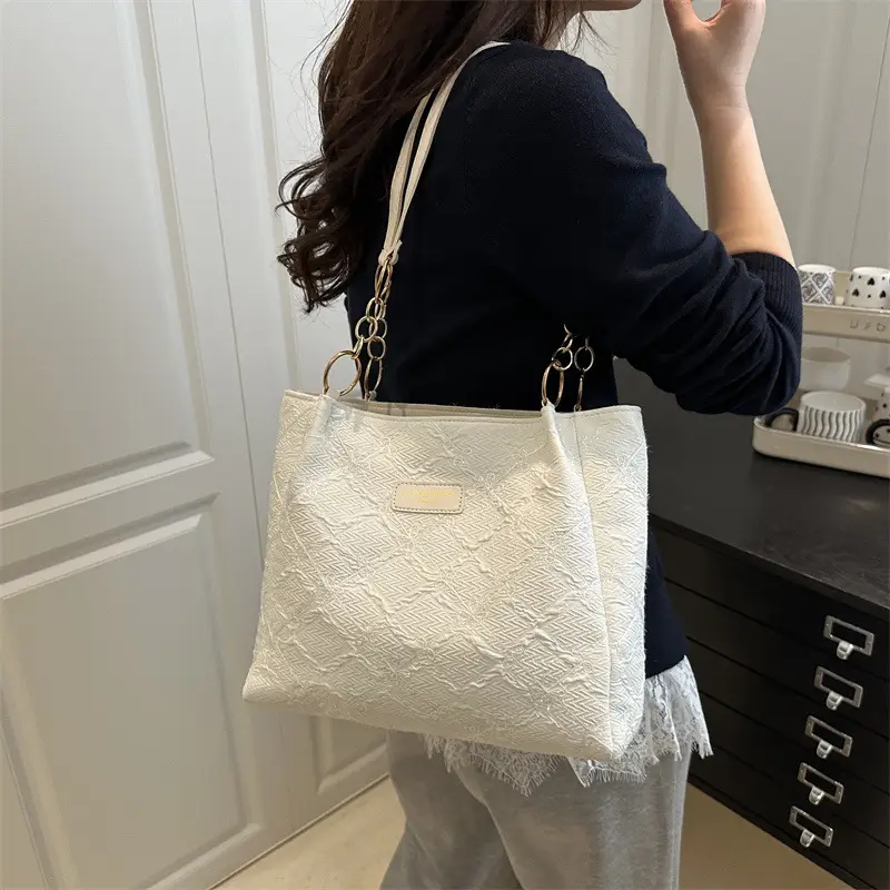Pink Quilted Shoulder Tote Bag for Women - Image 6