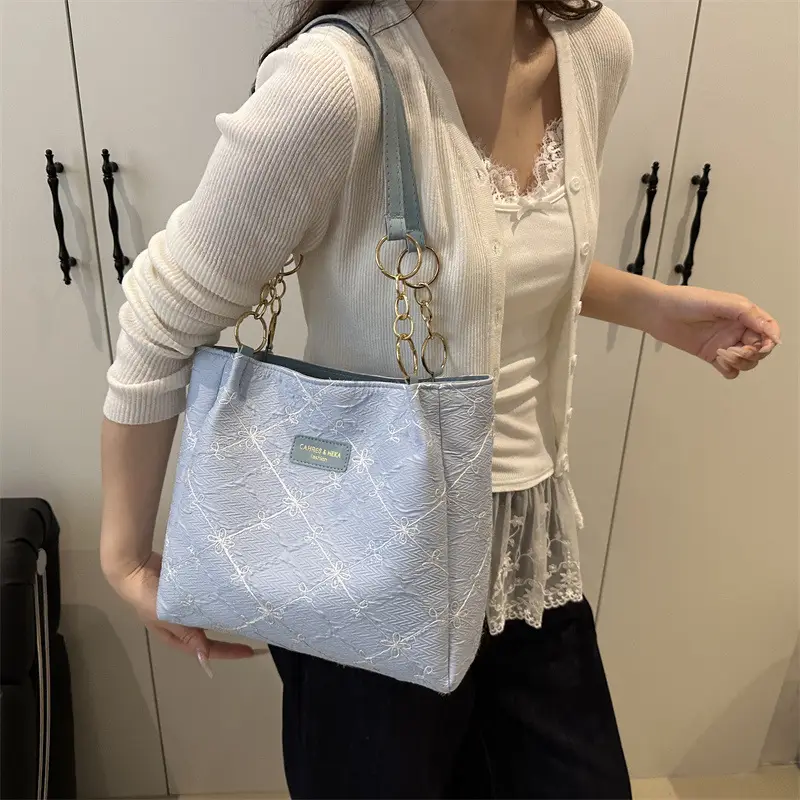 Pink Quilted Shoulder Tote Bag for Women - Image 7