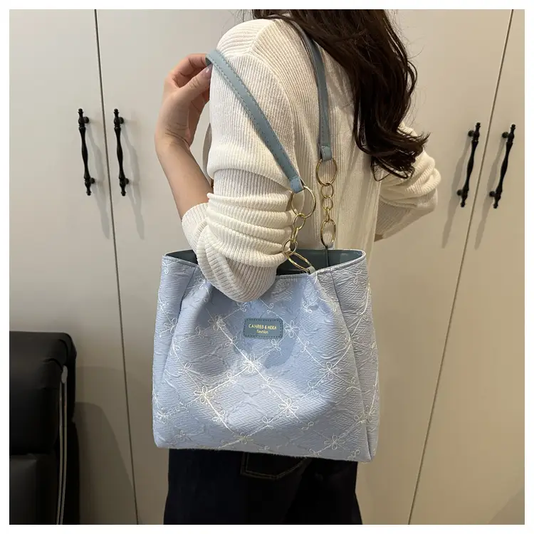 Pink Quilted Shoulder Tote Bag for Women — feature 11