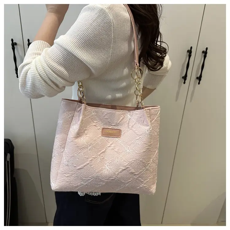 Pink Quilted Shoulder Tote Bag for Women — feature 13