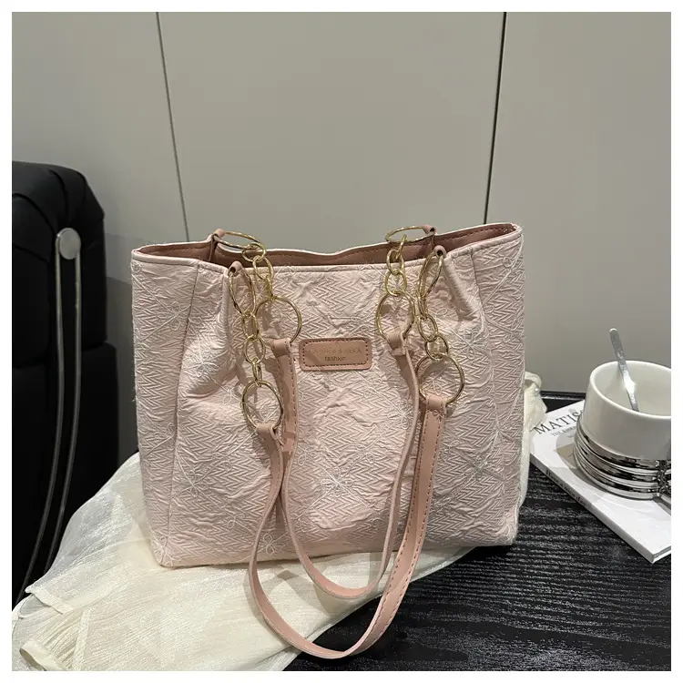 Pink Quilted Shoulder Tote Bag for Women — feature 19