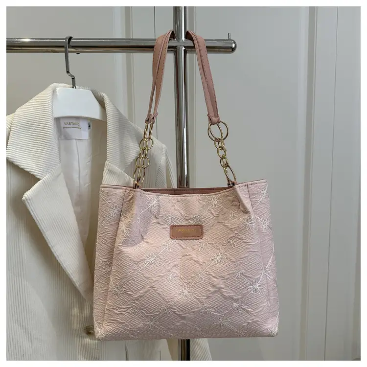 Pink Quilted Shoulder Tote Bag for Women — feature 22