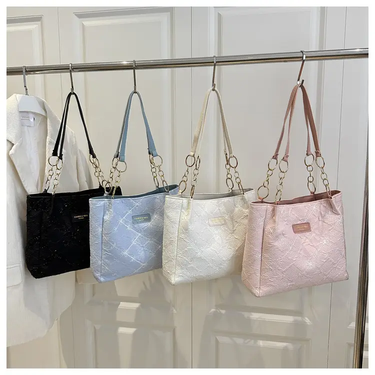 Pink Quilted Shoulder Tote Bag for Women — feature 24