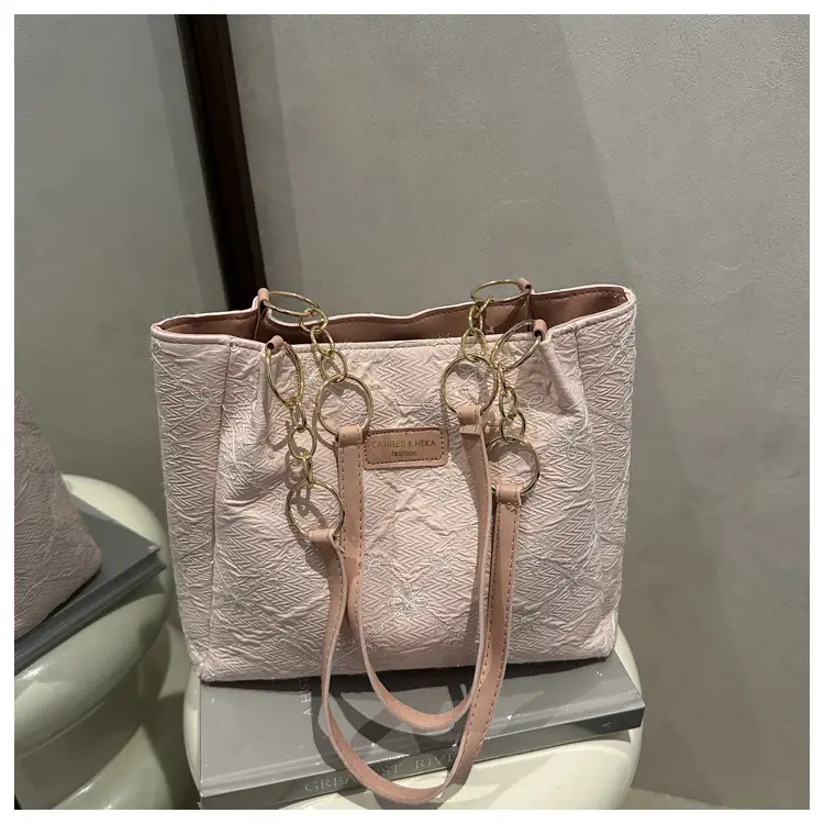 Pink Quilted Shoulder Tote Bag for Women - Image 4