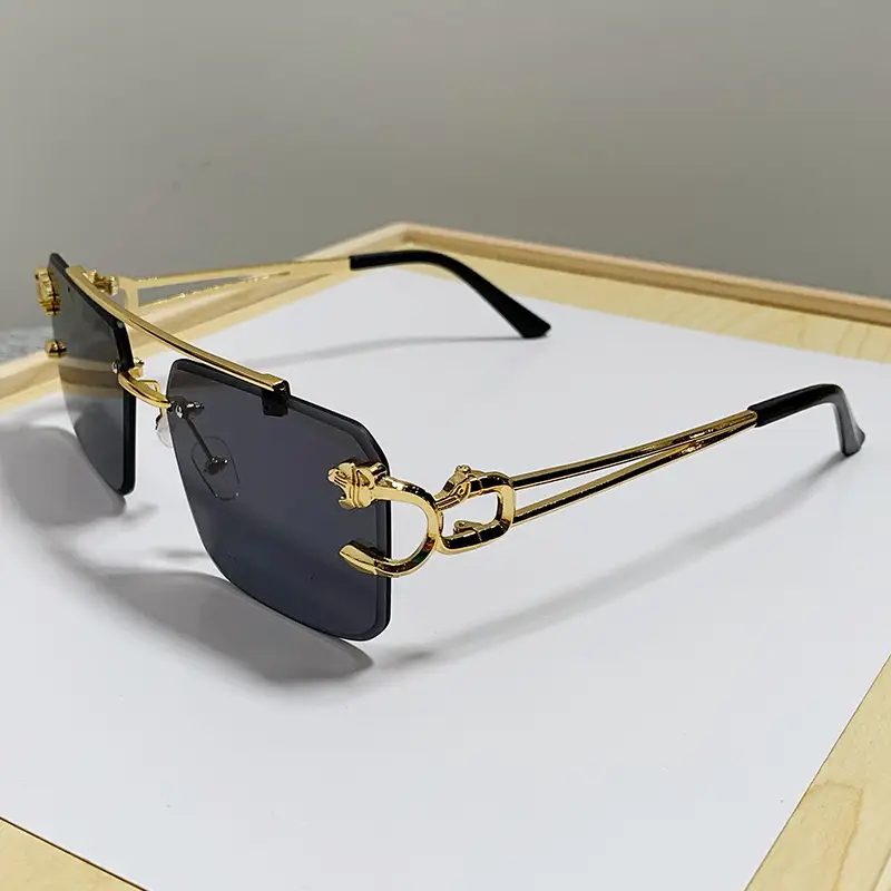 Double Beam Square Frame Sunglasses Gold Anti UV Women Men