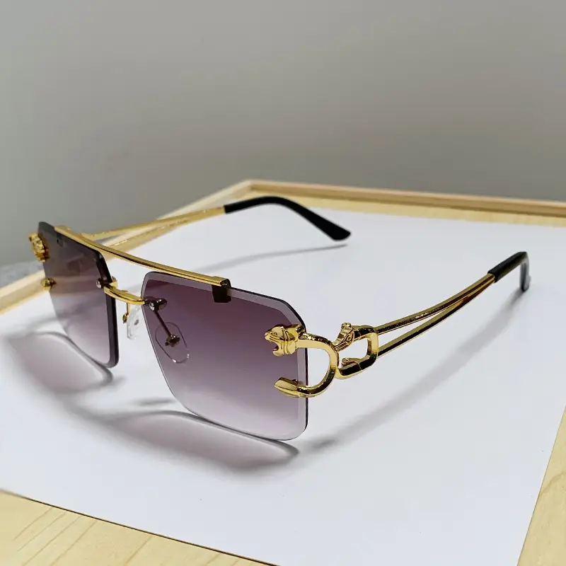 Double Beam Square Frame Sunglasses Gold Anti UV Women Men
