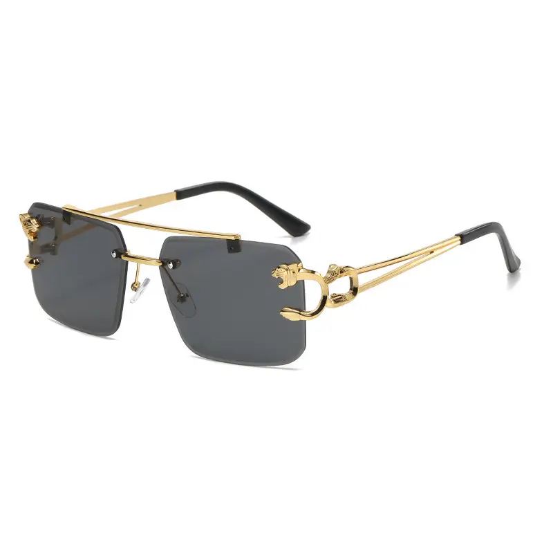 Double Beam Square Frame Sunglasses Gold Anti UV Women Men
